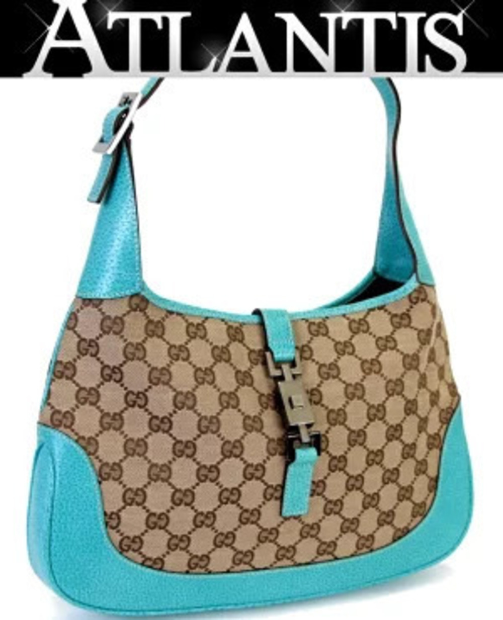 Gucci Jackie Shoulder Bag Canvas x Leather Brown Blue